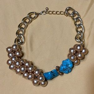 Gold Tone and Blue Stone Necklace